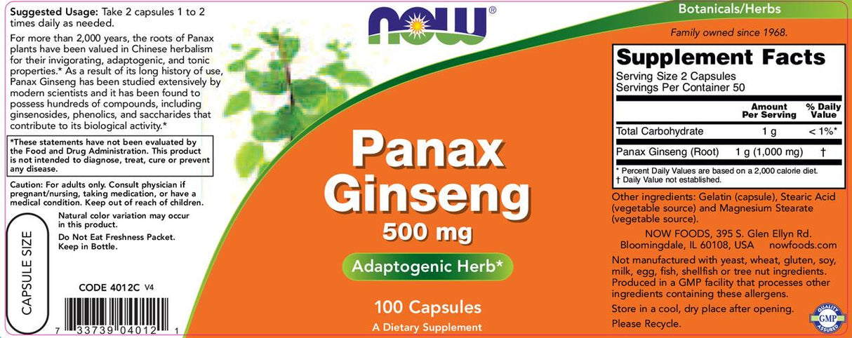 Panax Ginseng 500 mg – 100 Kapseln