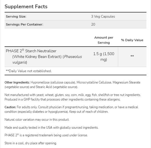 Phase 2® | Extrakt aus weißen Kidneybohnen 500 mg – 120 Kapseln