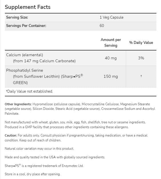 Phosphatidylserin 150 mg | Ohne Soja – 60 Kapseln