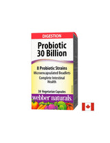 Probiotikum 30 Milliarden/8 probiotische Stämme/Probiotikum, 30 Milliarden aktive Probiotika, 8 probiotische Stämme, 30 Kapseln <tc>Webber Naturals</tc>
