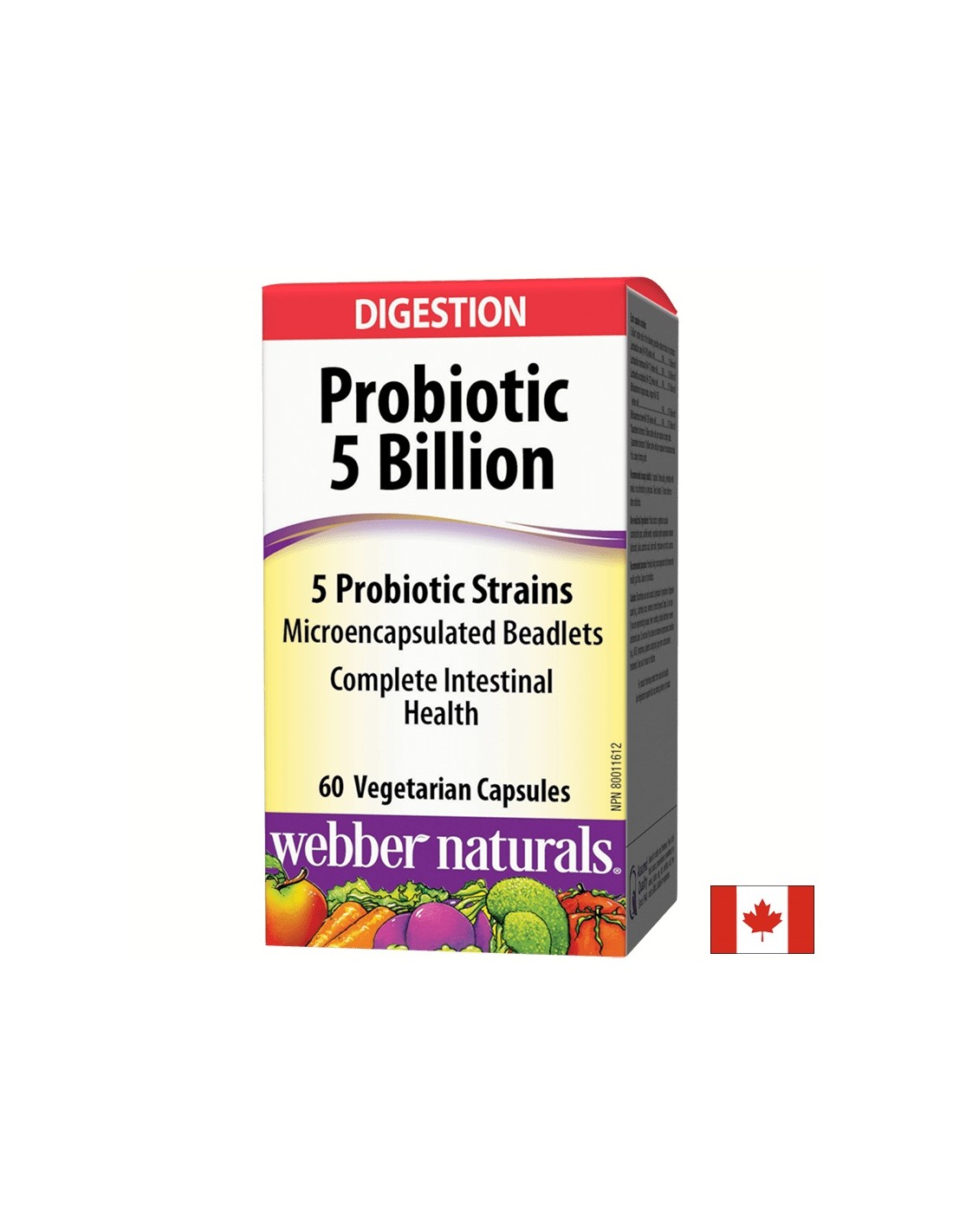 Probiotikum/ Probiotika mit 5 Stämmen, 5 Milliarden aktiven Probiotika x 60 Kapseln <tc>Webber Naturals</tc>