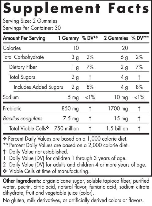 Probiotische Gummibärchen für Kinder | 1,5 Milliarden aktive Zellen – 60 Gummibärchen