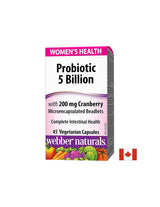 Probiotikum für Frauengesundheit/Probiotikum für Frauen, 5 Stämme, 5 Milliarden aktive Probiotika + Cranberry, 45 Kapseln <tc>Webber Naturals</tc>