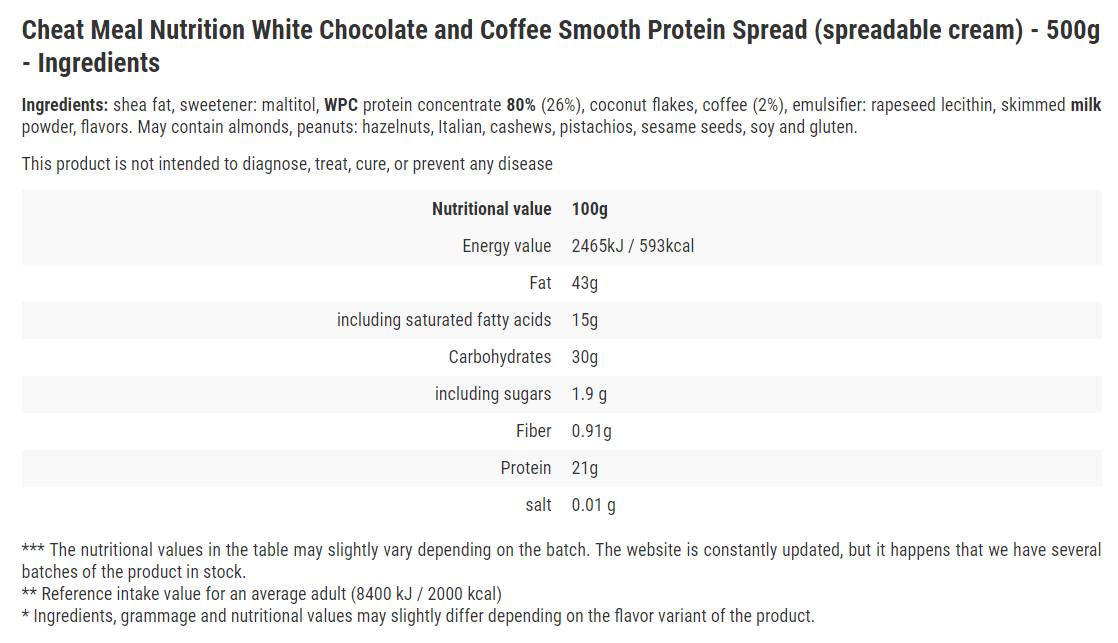 Proteinaufstrich/Weiße Schokolade und Kaffee – 500 Gramm