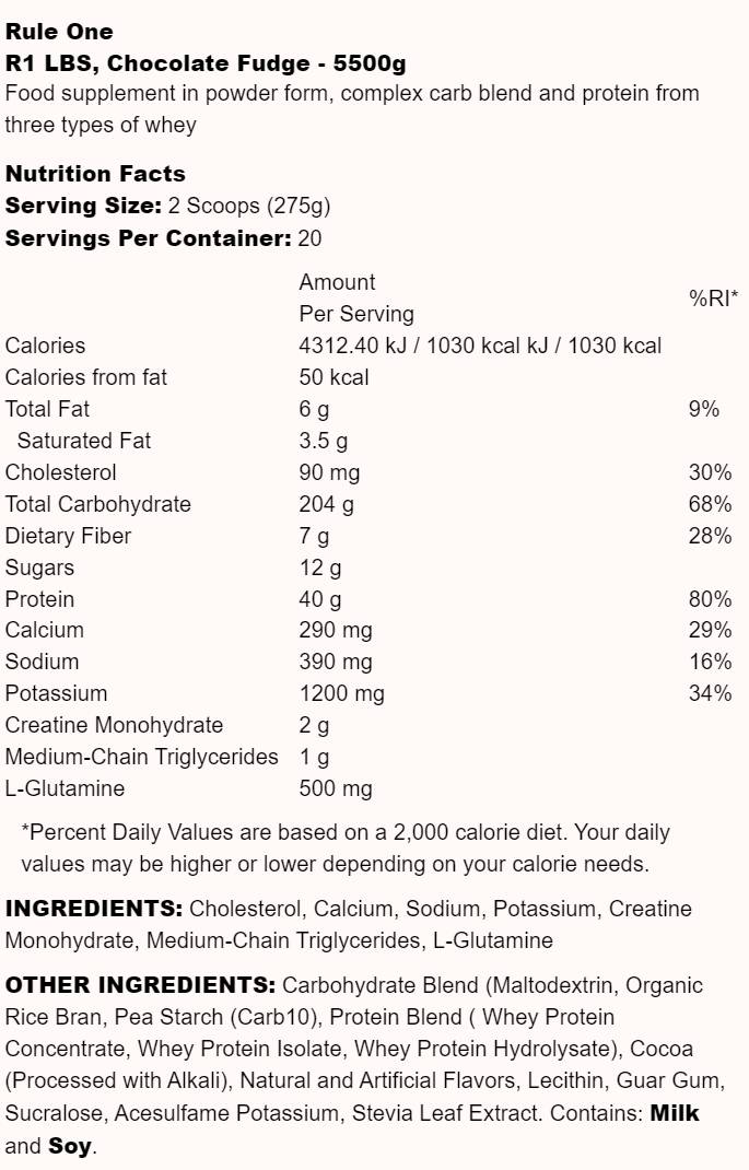 R1 LBS | Kalorienreicher Mass Gainer – 5500 Gramm