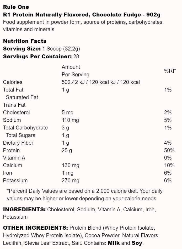 R1-Protein mit natürlichem Geschmack – 823–902 Gramm