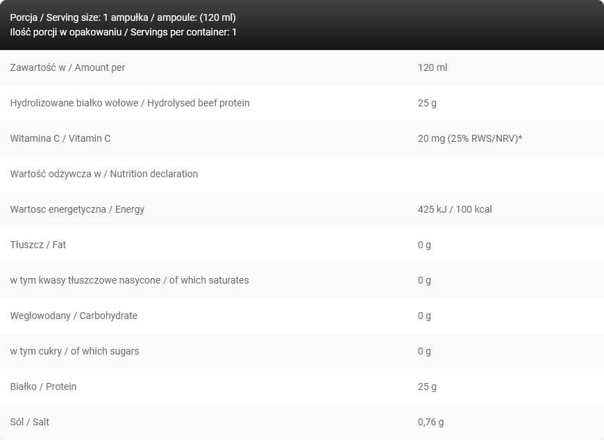Levrohipro Shot / 25 g hydrolysiertes Rindfleischprotein mit Nullzucker - 120 ml