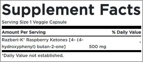 Razberi-K 500 mg/Himbeerketone mit maximaler Stärke – 60 Kapseln