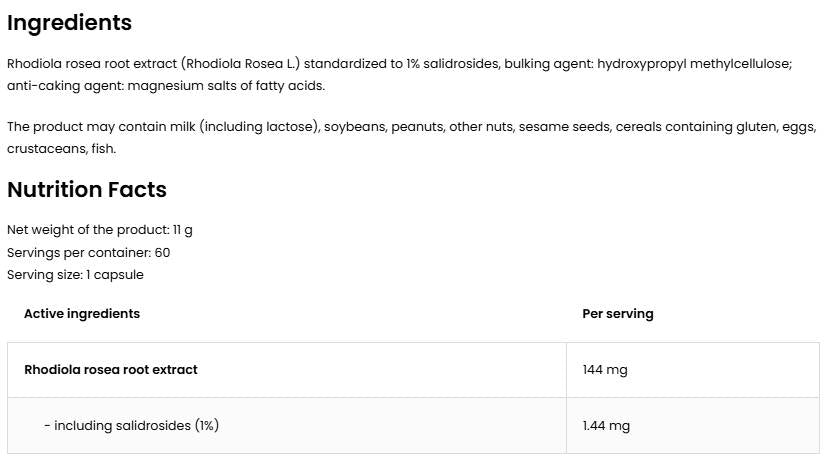 Rhodiola rosea 144 mg | Vege – 60 Kapseln