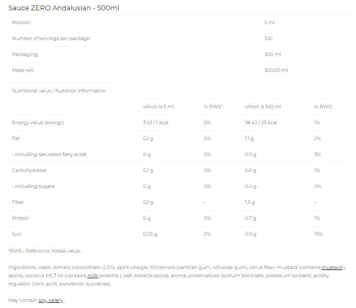 Sauce Zero - Andalusisch - 500 ml