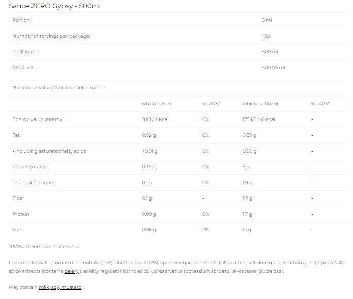 Sauce Zero - Gypsy - 500 ml