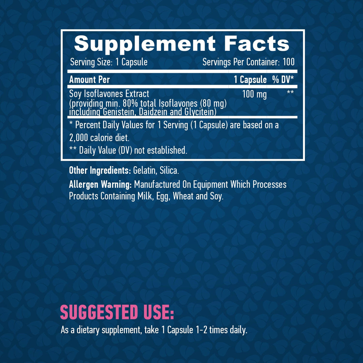 Soja-Isoflavone 80 % Extrakt, gentechnikfrei, 100 mg/100 Kapseln.
