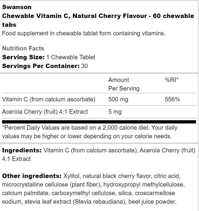Zuckerfreies kaubares Vitamin C 500 mg 60 Tabletten