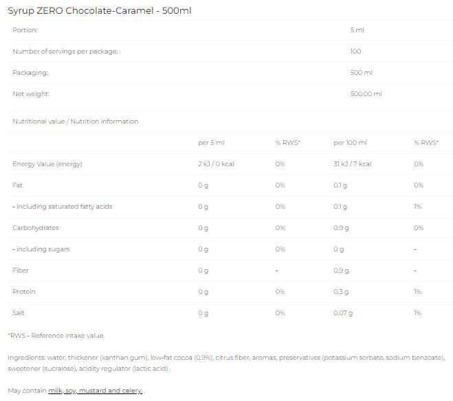 Sirup Zero - Schokoladen-Karamell - 500 ml