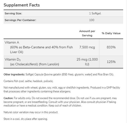 Ultra A & D-3 | Vitamin A 25.000 & Vitamin D 1000 IU - 100 Gelkapseln