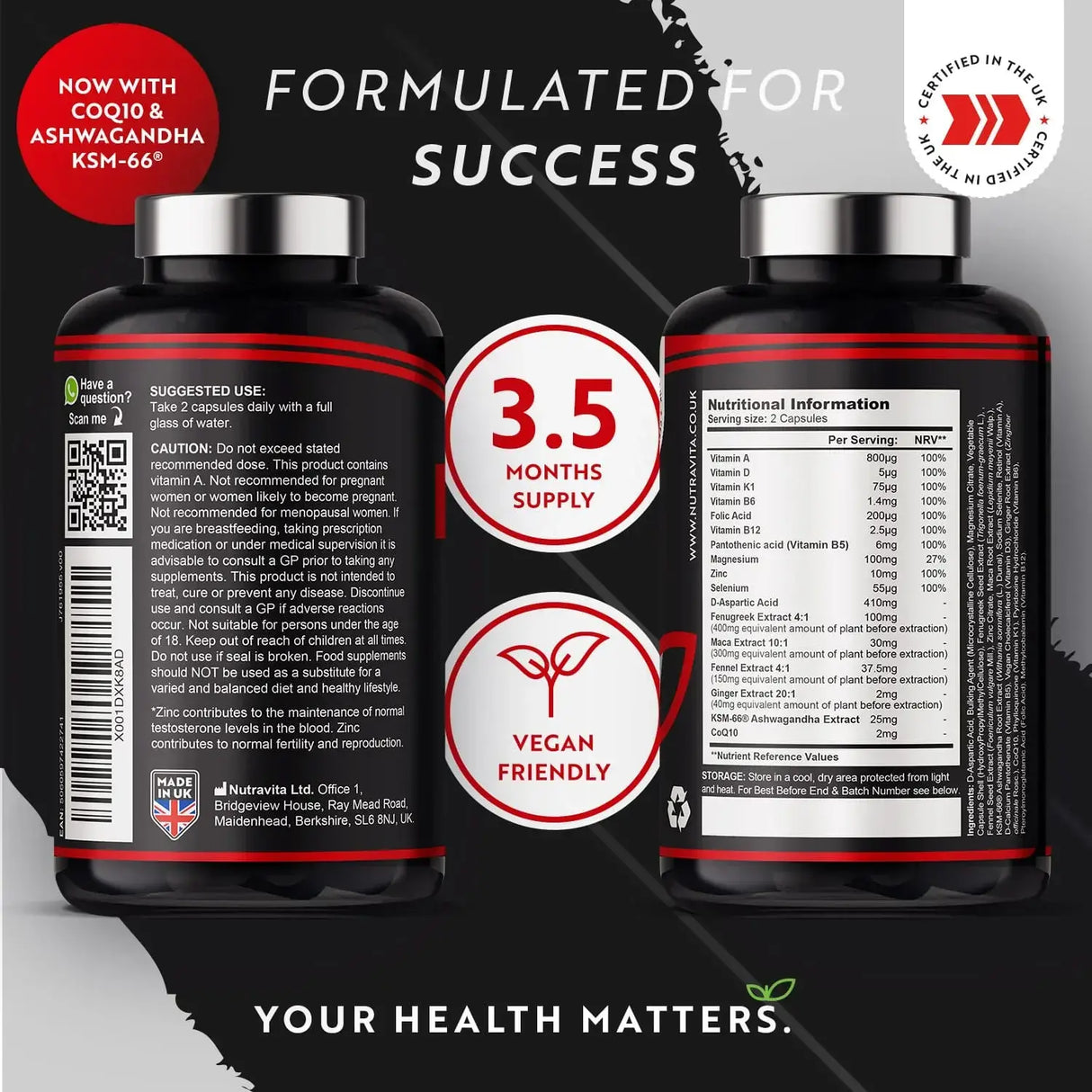 TESTOMAX™ 2.0 /210 Kapseln, 105 Tage/ mit Ashwagandha KSM 66®, CoQ10 und Maca-Wurzel <tc>Nutravita</tc>