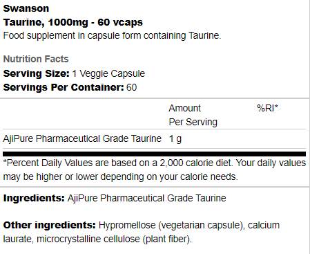 Taurin 1000 mg 60 Kapseln