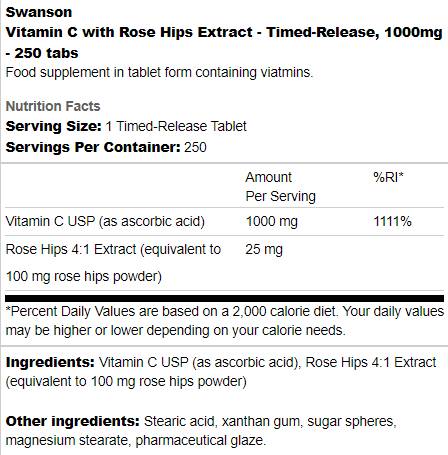 Vitamin C mit zeitgesteuerter Freisetzung 1000 mg | Mit Hagebutten 250 Flaschen