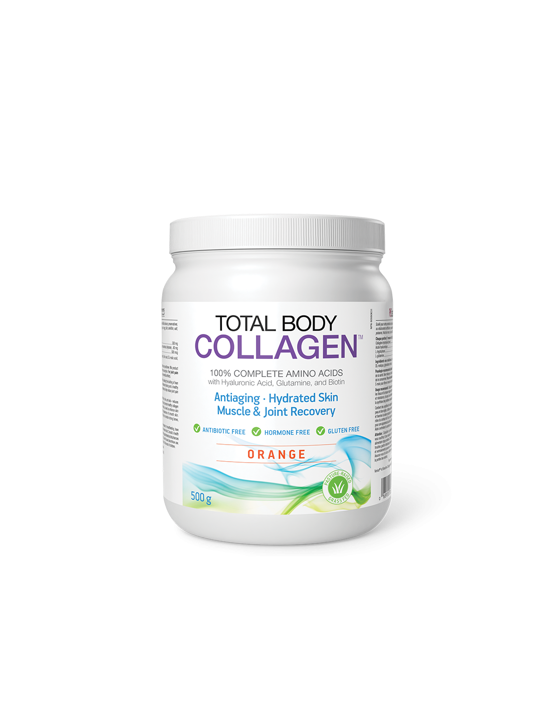 Hydrolysiertes Rinderkollagen mit Hyaluronsäure, Glutamin und Biotin – Total Body Collagen, 500 g Pulver, Orangengeschmack <tc>Natural Factors</tc>