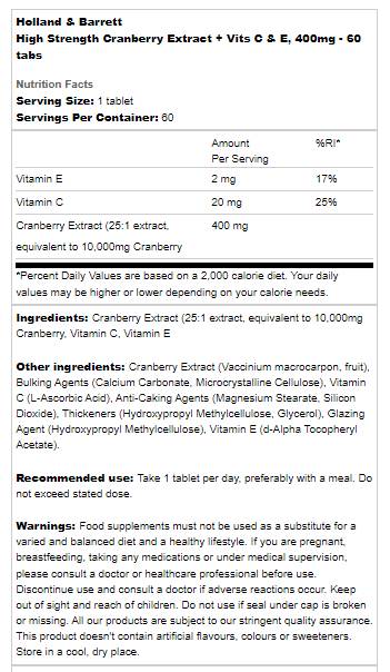 Dreifach starkes Cranberry-Konzentrat 400 mg – 60 Tabletten