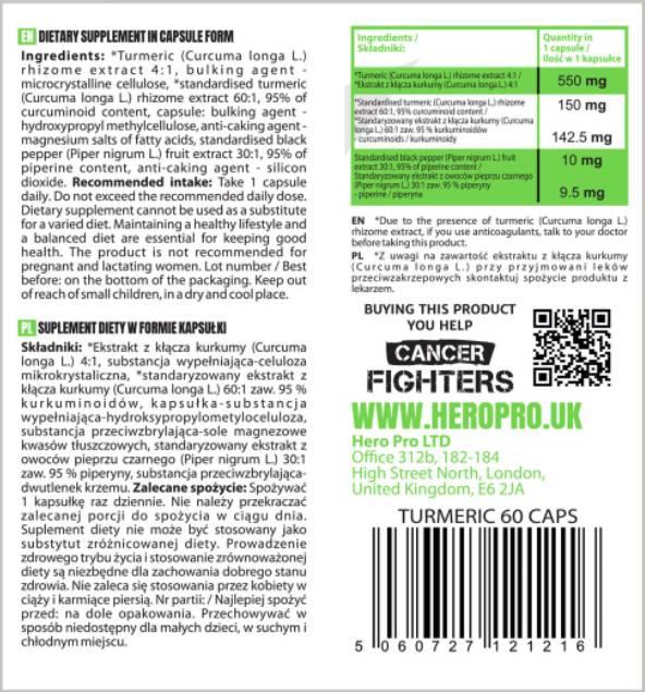 Kurkuma Curcumin 550 mg | mit schwarzem Pfeffer - 60 Kapseln