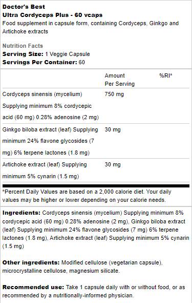 Ultra Cordyceps Plus | Mit Artischocke & Ginkgo Biloba – 60 Kapseln