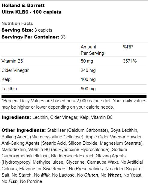 Ultra KLB6 | Seetang, Lecithin, B6 und Apfelessig – 100 Kapseln
