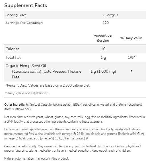 Hanfsamenöl 1000 mg - 120 Softgele
