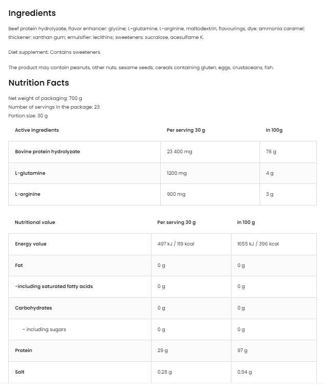 Rindfleischprotein | Rindfleischproteinhydrolyzat von höchster Qualität - 700 Gramm