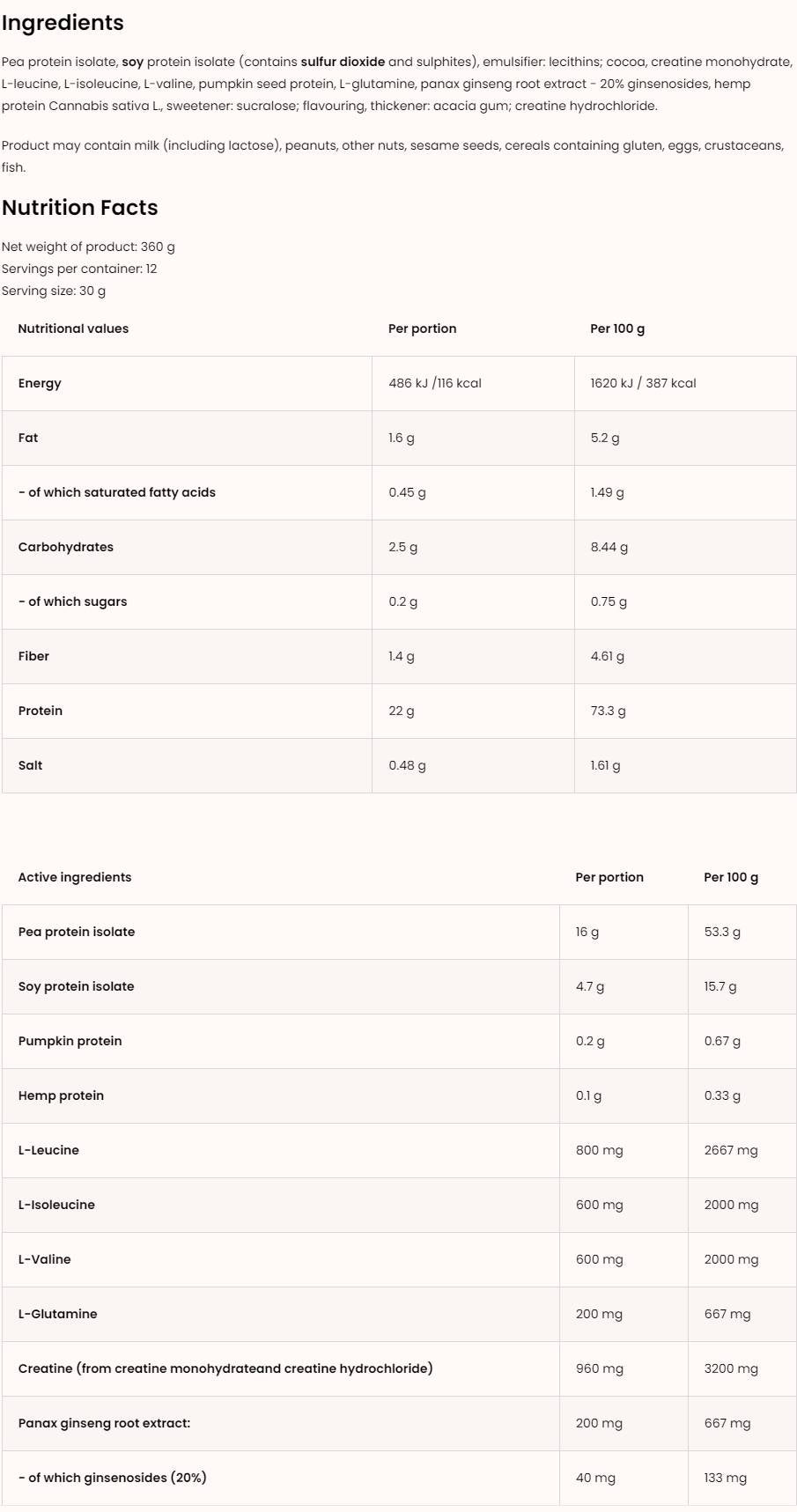 Veganer Muskel | mit Kreatin, BCAA und Ginseng 360 Gramm