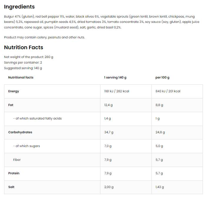 Gemüsegericht mit Bulgur, Getreide und Sprossen | Fertiggericht 280 Gramm