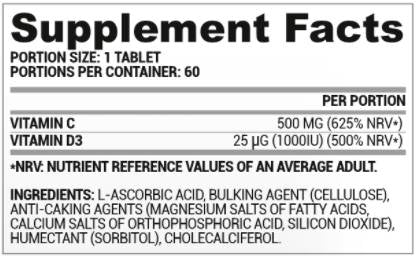 Vita C + D3 | Vitamin C 500 mg + Vitamin D 1000 IE 60 Tabletten