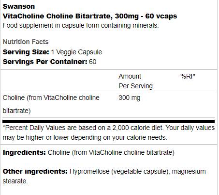 VitaCholin Cholinbitartrat 300 mg 60 Kapseln