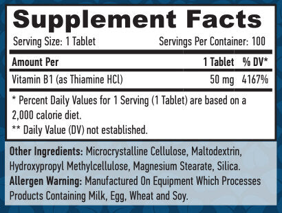 Vitamin B-1/Thiamin/ 50 mg./100 Tabs.