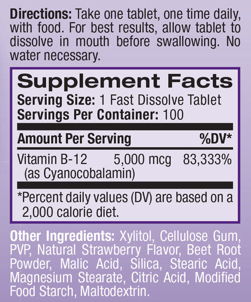 Vitamin B-12 5000 mcg schnell löslich/100 Tabletten.
