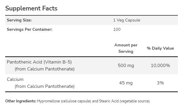 Vitamin B-5/Pantothensäure 500 mg – 100 Kapseln