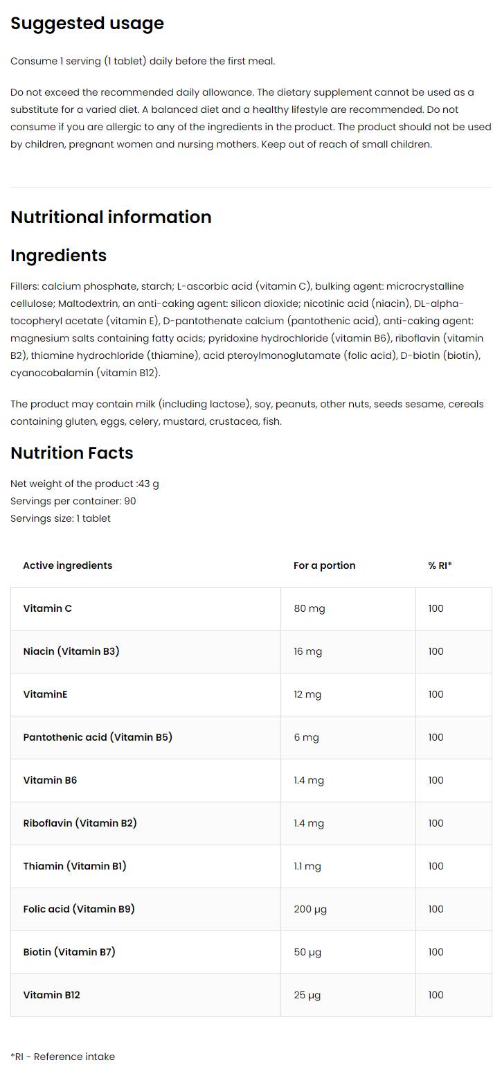 Vitamin B-Komplex + C & E – 90 Tabletten