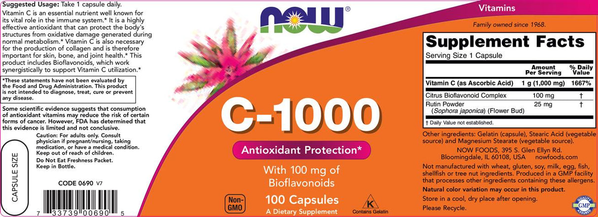 Vitamin C-1000/mit Bioflavonoiden – 100 Kapseln