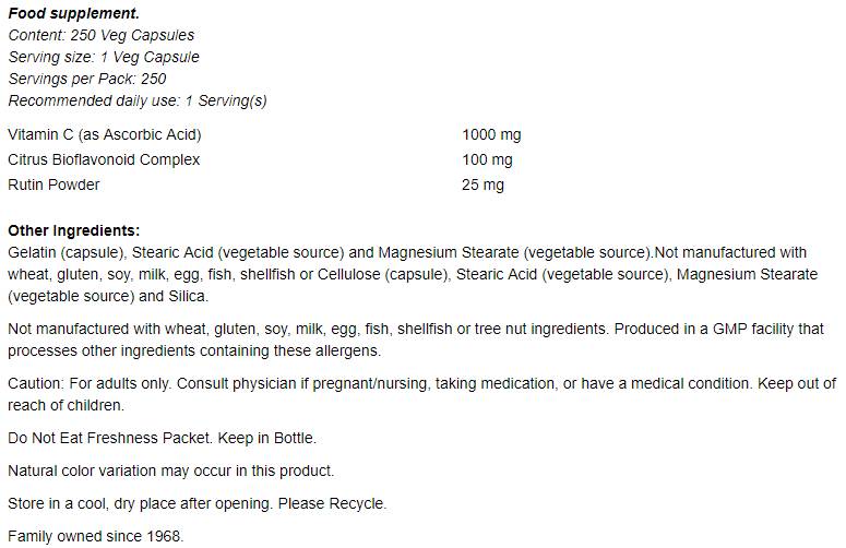 Vitamin C-1000/mit Bioflavonoiden – 100 Kapseln