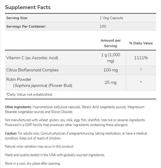 Vitamin C-1000/mit Bioflavonoiden – 500 Kapseln