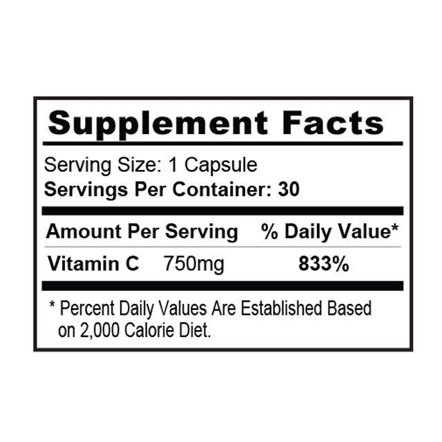 Vitamin C 750 mg/Unterstützung des Immunsystems – 30 Kapseln