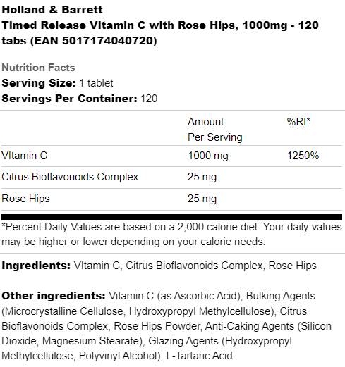 Vitamin C mit Hagebutten 1500 mg | Zeitgesteuerte Freisetzung – 100 Tabletten