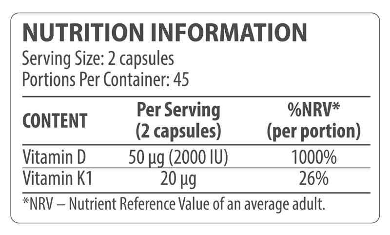 Vitamin D3 + K1 90 Kapseln