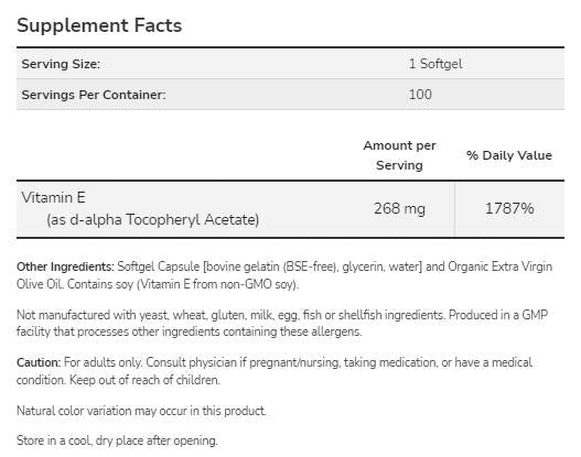 Vitamin E-400 IE D-Alpha – 250 Gelkapseln