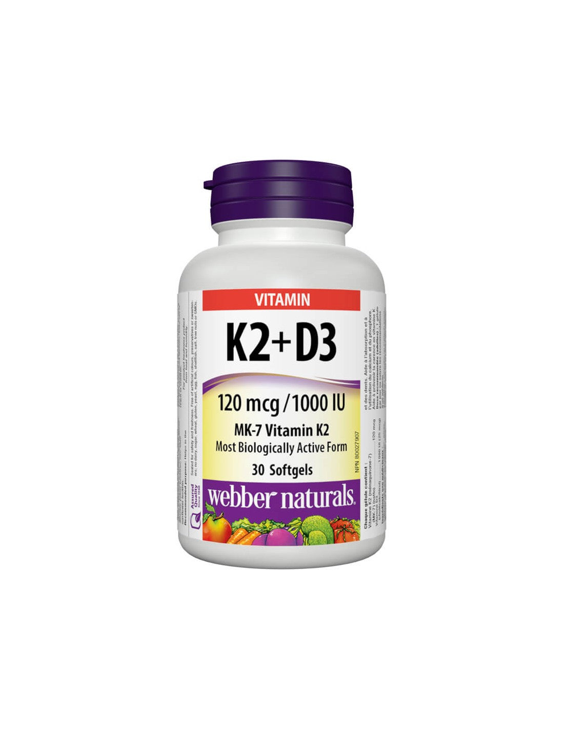 Vitamin K2 + D3/Vitamin K2 120 µg + D3 1000 IE, 30 Softgelkapseln <tc>Webber Naturals</tc>