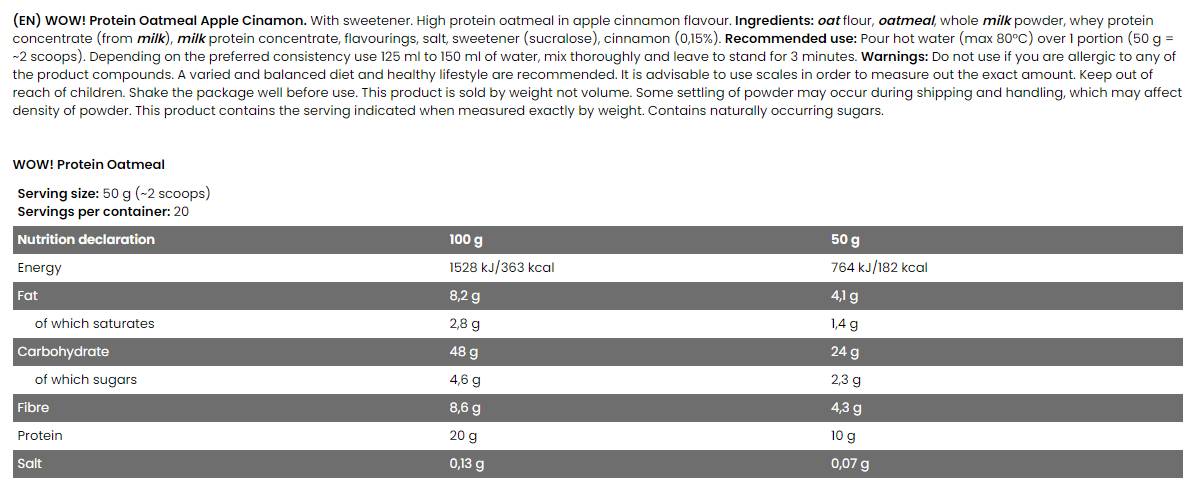 WOW! Protein-Haferflocken | 20 % Protein – ohne Zuckerzusatz – 1000 Gramm