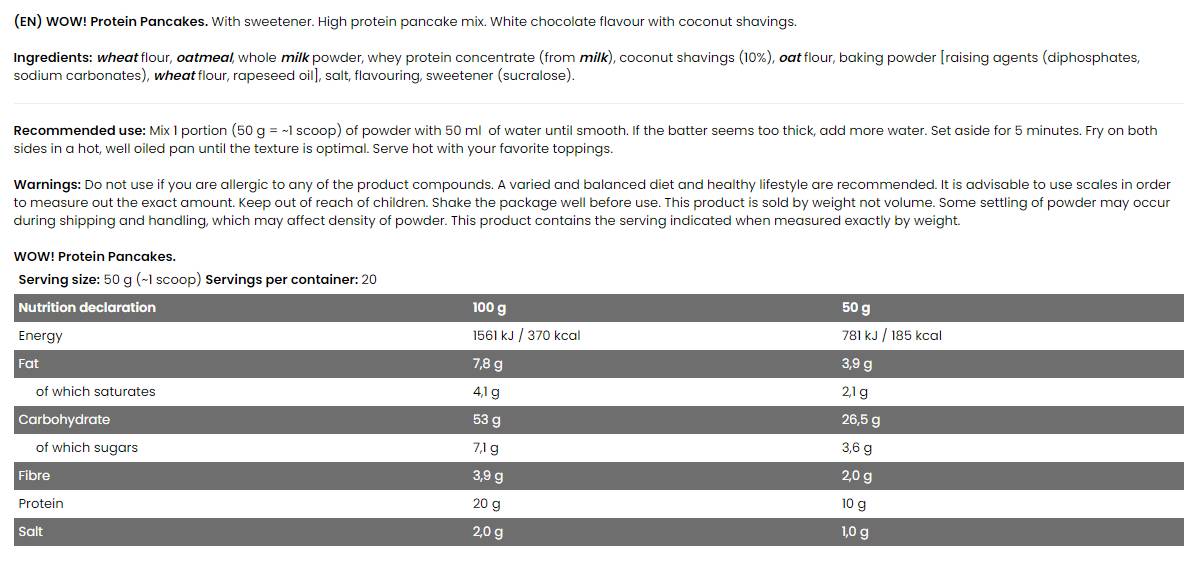 WOW! Protein-Pfannkuchen | 20 % Protein – ohne Zuckerzusatz – 1000 Gramm