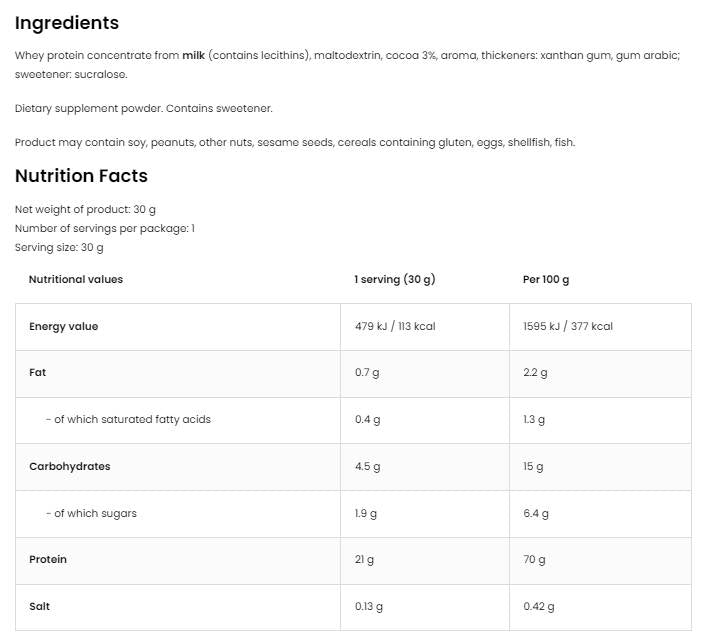 Molkenprotein | 100 % Molkenproteinkonzentrat 30 Gramm
