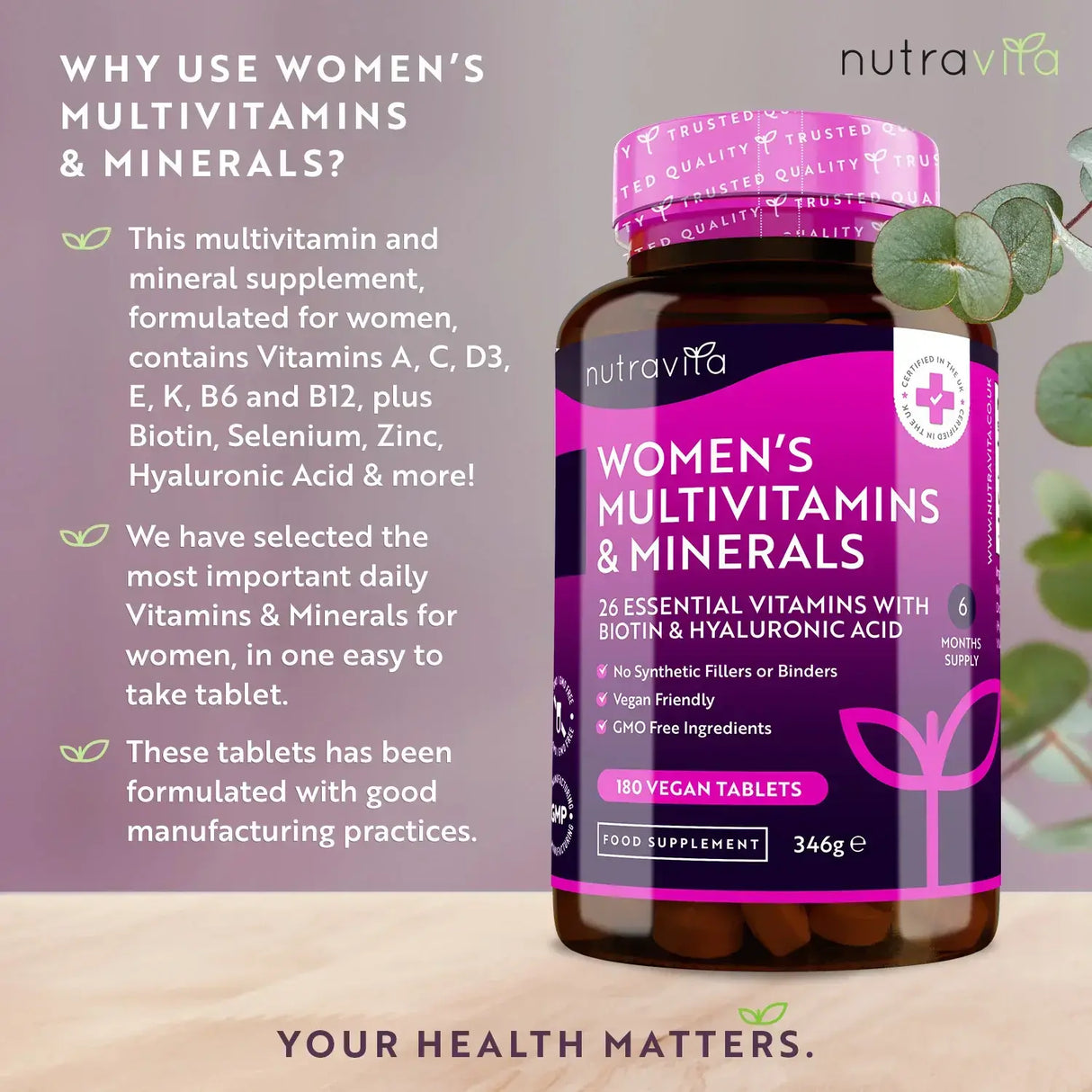 Multivitamine für Frauen mit Biotin und Hyaluronsäure, 180 vegane Tabletten