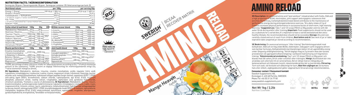 Amino Reload | BCEAA -Matrix wiederherstellen - 1000 Gramm